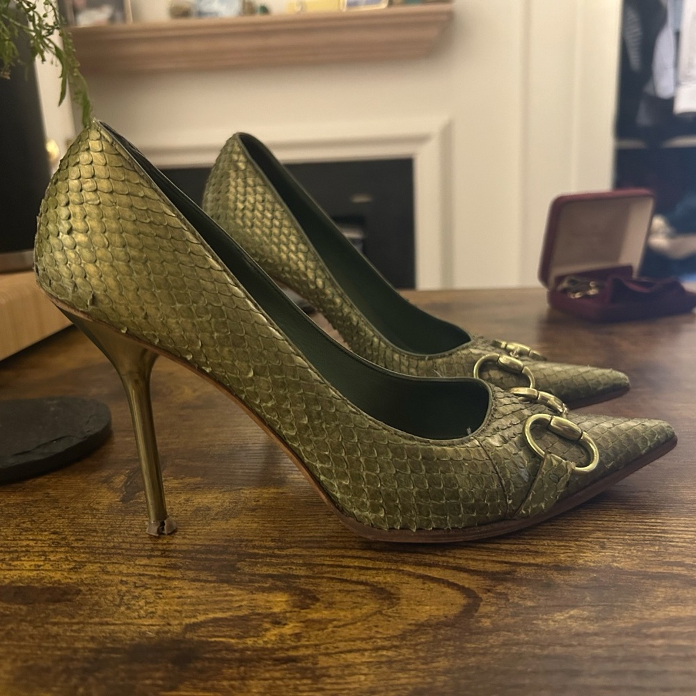 Horsebit Accent Snakeskin gucci heels